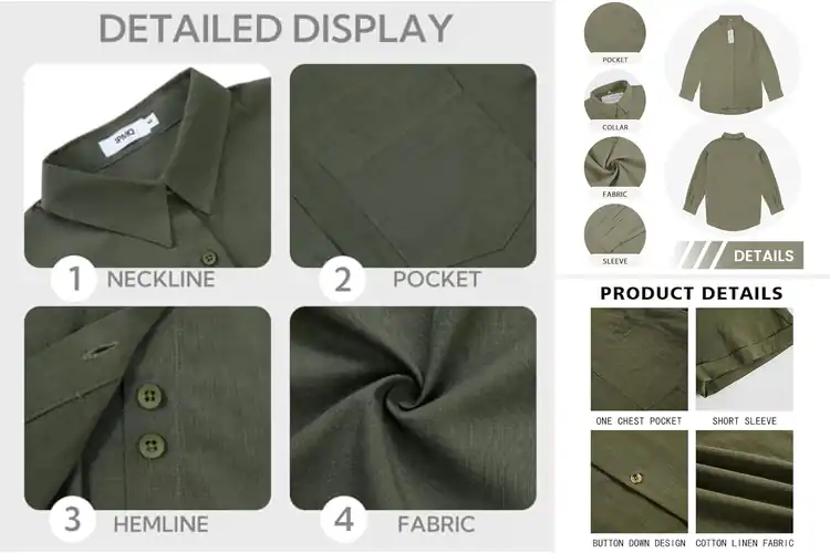 Detailed view of Best Army Green Linen Cotton Shirts