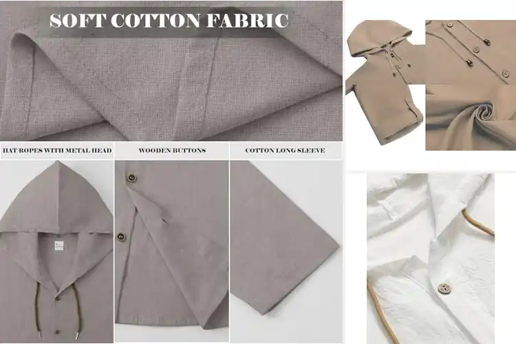 Detailed view of Best Casual Button Down Hem Shirt With Hood